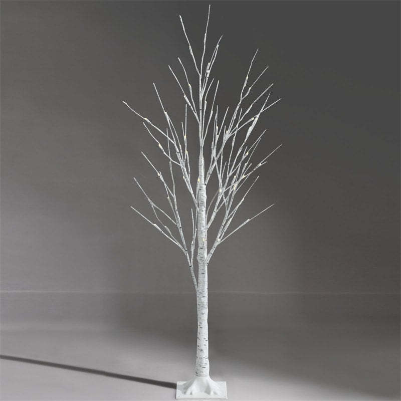 4ft PreLit Twig Christmas Tree, Artificial White Birch Tree with 48 Warm White LED Lights for Indoor Party Holiday Decoration
