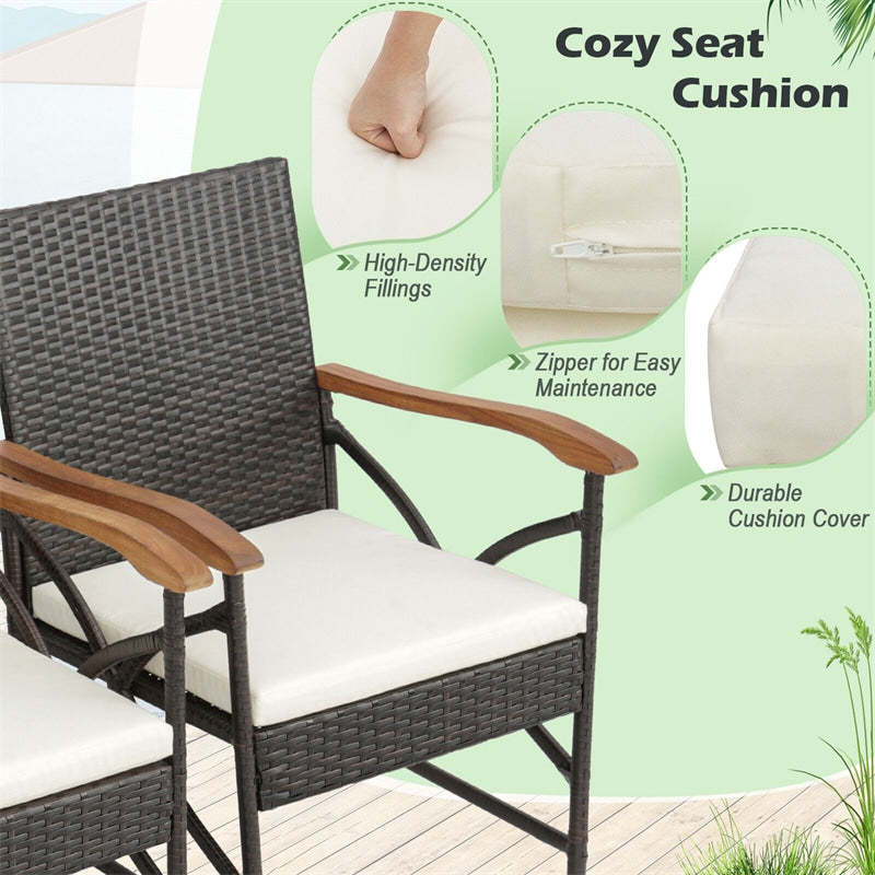 4pcs Wicker Patio Dining Chairs All-Weather Outdoor PE Rattan Armchairs with Soft Cushions & Heavy-Duty Metal Frame