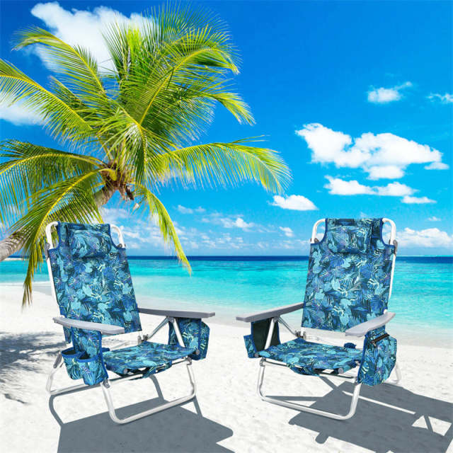 4 Pack Folding Backpack Beach Chairs, 5-Position Adjustable Sling Camping Chairs Reclining Beach Chairs with Head Pillows, Ice Pack, Cup Holder