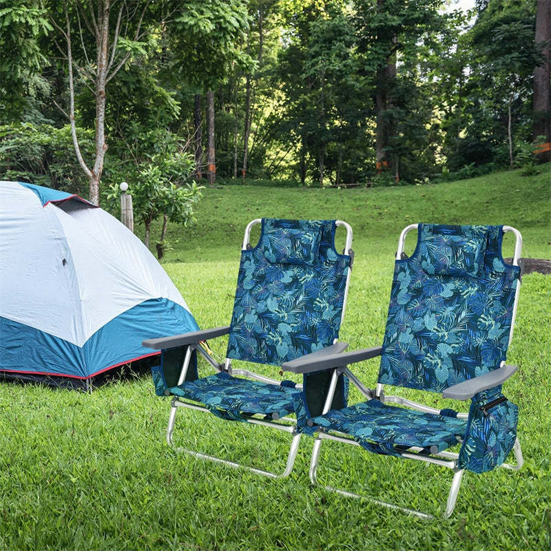 4 Pack Folding Backpack Beach Chairs, 5-Position Adjustable Sling Camping Chairs Reclining Beach Chairs with Head Pillows, Ice Pack, Cup Holder
