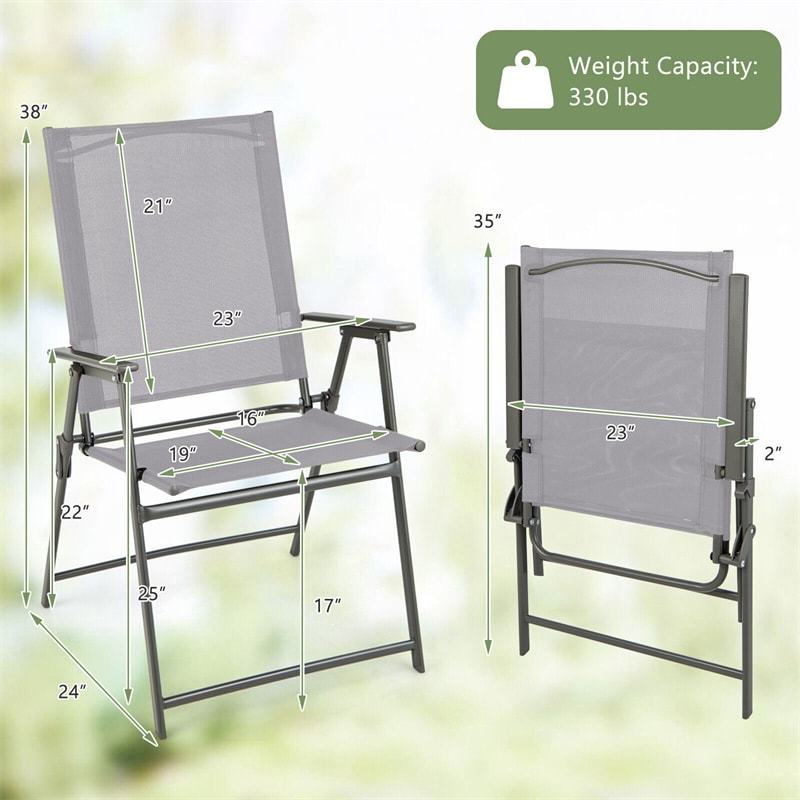 4 PCS Outdoor Folding Chairs High Back Patio Dining Chairs Weather-Resistant Metal Frame Portable Chair with Armrests & Footrest