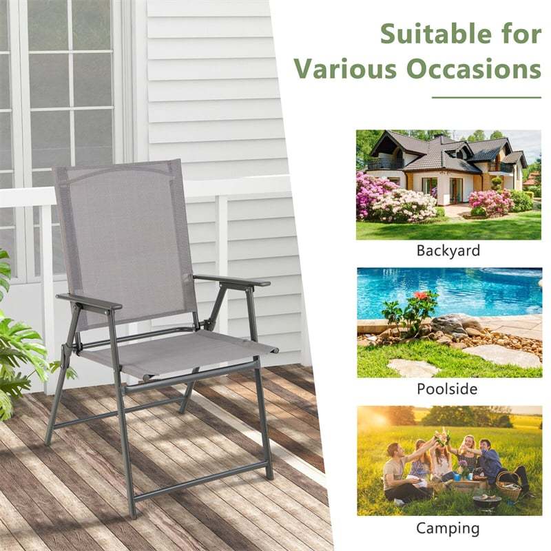 4 PCS Outdoor Folding Chairs High Back Patio Dining Chairs Weather-Resistant Metal Frame Portable Chair with Armrests & Footrest