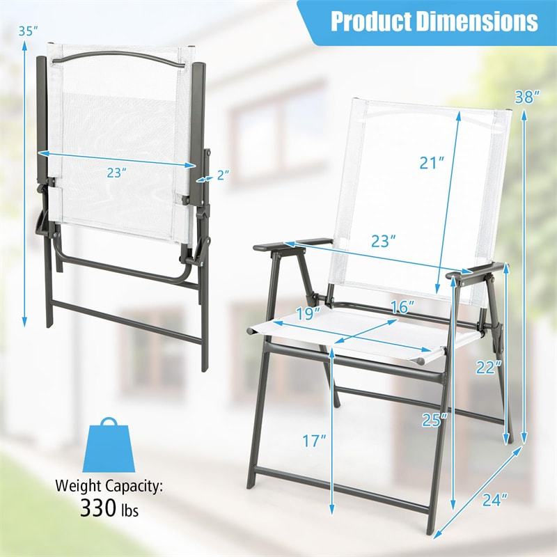 4 PCS Outdoor Folding Chairs High Back Patio Dining Chairs Weather-Resistant Metal Frame Portable Chair with Armrests & Footrest