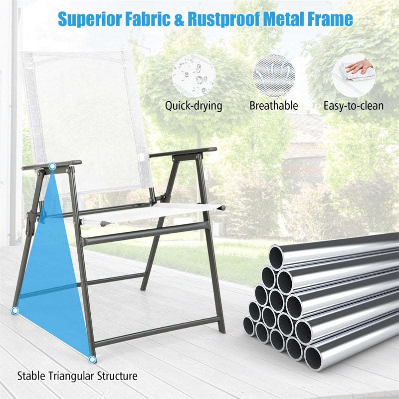4 PCS Outdoor Folding Chairs High Back Patio Dining Chairs Weather-Resistant Metal Frame Portable Chair with Armrests & Footrest