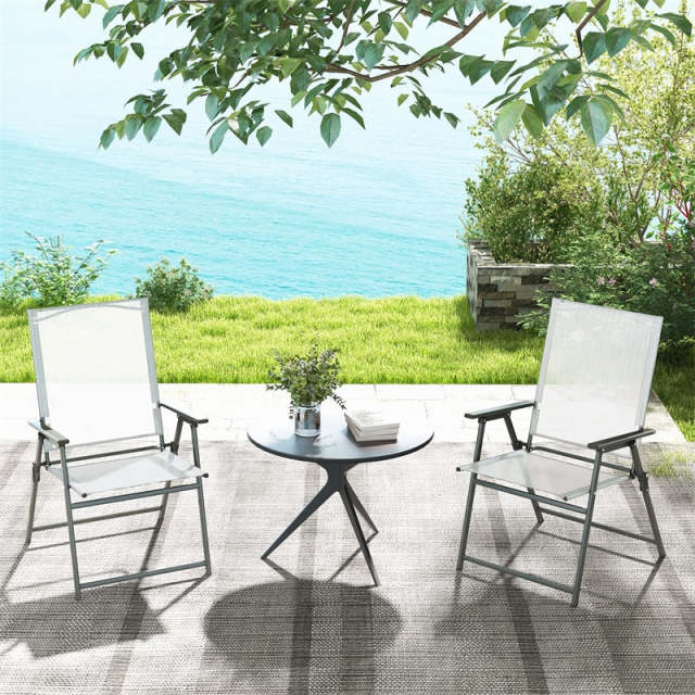 4 PCS Outdoor Folding Chairs High Back Patio Dining Chairs Weather-Resistant Metal Frame Portable Chair with Armrests & Footrest