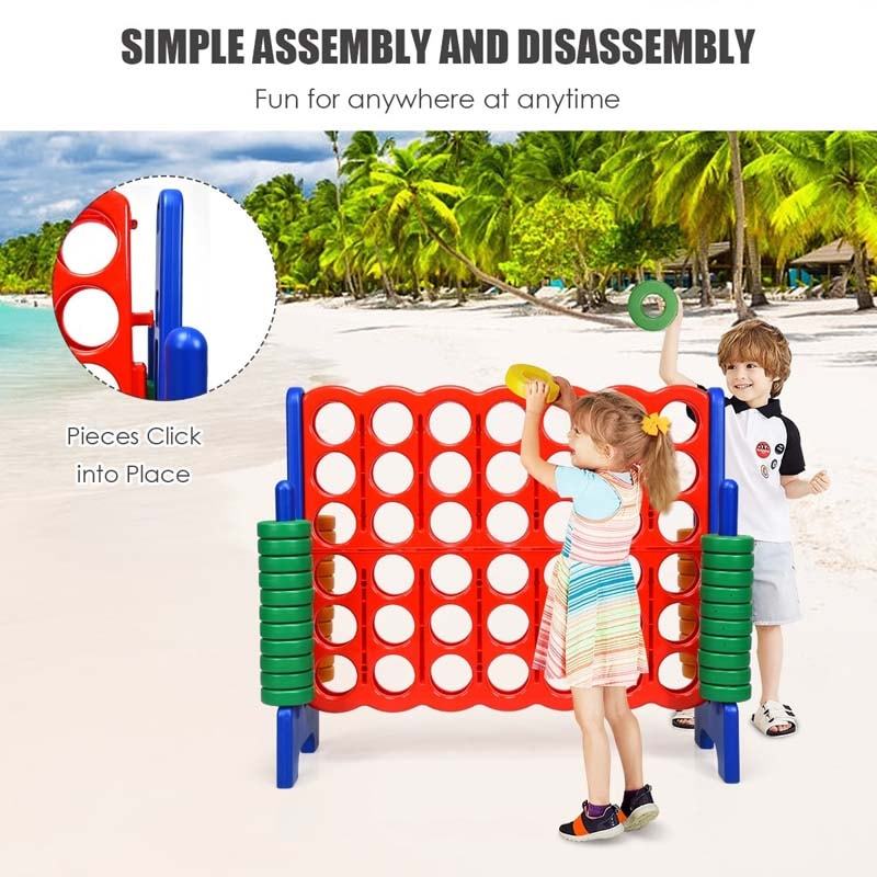 Giant 4-in-a-Row, Jumbo 4-to-Score Giant Game w/ 42 Rings, Quick-Release Slider, 3.5FT Tall Indoor Outdoor Connect 4 Yard Game for Kids, Adults