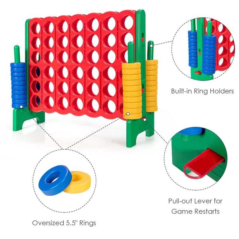 Giant 4-in-a-Row, Jumbo 4-to-Score Giant Game w/ 42 Rings, Quick-Release Slider, 3.5FT Tall Indoor Outdoor Connect 4 Yard Game for Kids, Adults