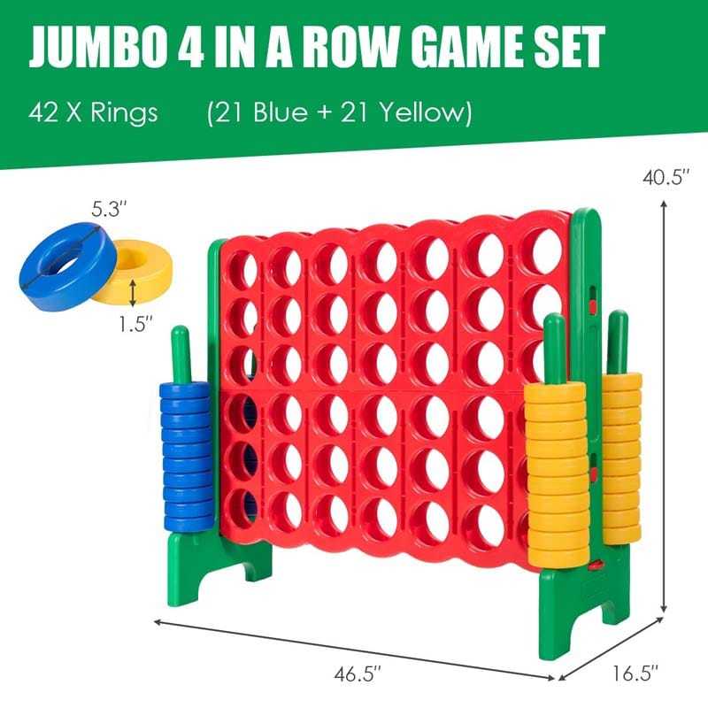 Giant 4-in-a-Row, Jumbo 4-to-Score Giant Game w/ 42 Rings, Quick-Release Slider, 3.5FT Tall Indoor Outdoor Connect 4 Yard Game for Kids, Adults