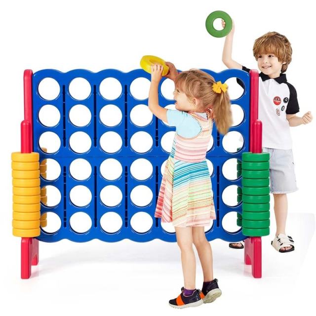 Giant 4-in-a-Row, Jumbo 4-to-Score Giant Game w/ 42 Rings, Quick-Release Slider, 3.5FT Tall Indoor Outdoor Connect 4 Yard Game for Kids, Adults
