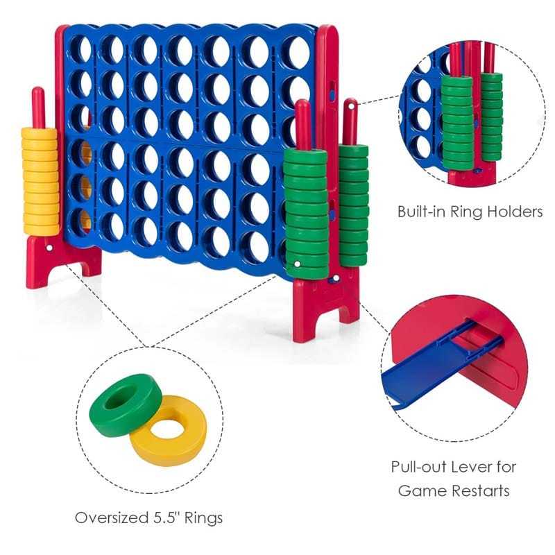 Giant 4-in-a-Row, Jumbo 4-to-Score Giant Game w/ 42 Rings, Quick-Release Slider, 3.5FT Tall Indoor Outdoor Connect 4 Yard Game for Kids, Adults