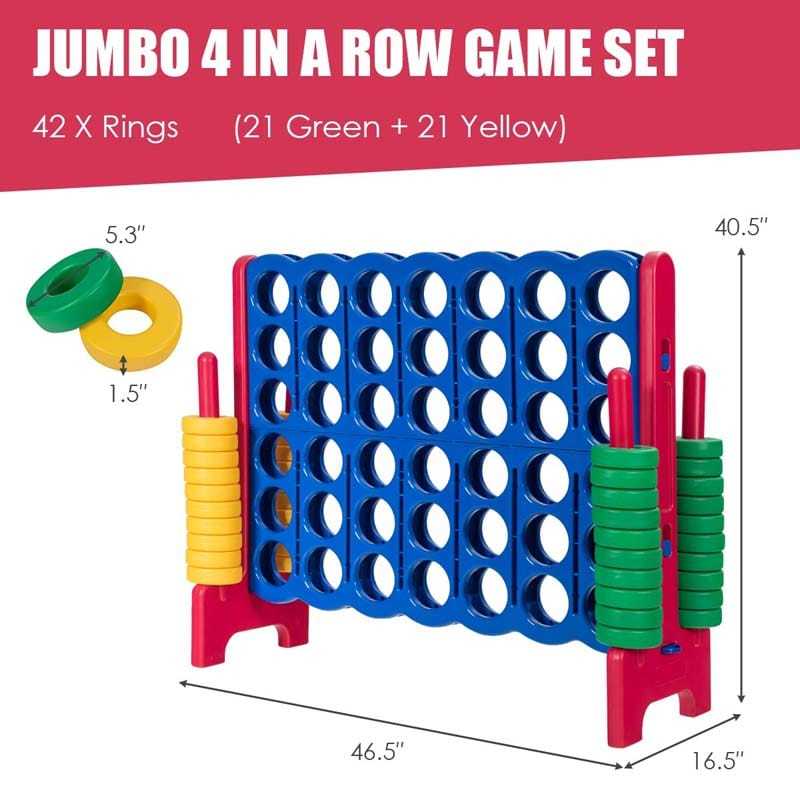 Giant 4-in-a-Row, Jumbo 4-to-Score Giant Game w/ 42 Rings, Quick-Release Slider, 3.5FT Tall Indoor Outdoor Connect 4 Yard Game for Kids, Adults