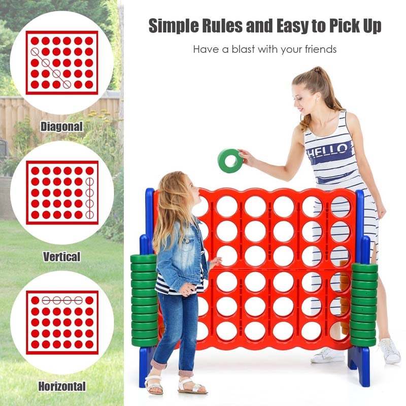 Giant 4-in-a-Row, Jumbo 4-to-Score Giant Game w/ 42 Rings, Quick-Release Slider, 3.5FT Tall Indoor Outdoor Connect 4 Yard Game for Kids, Adults