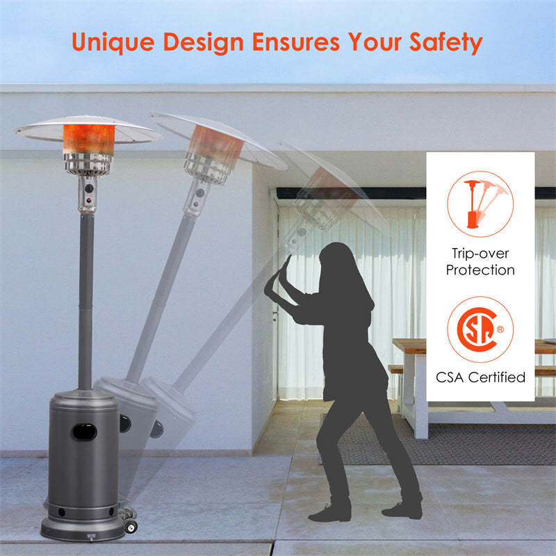 50,000 BTU Propane Patio Heater, Standing Outdoor LP Gas Heater with Wheels, Stainless Steel Burner & Tip-Over Protection for Garden Backyard