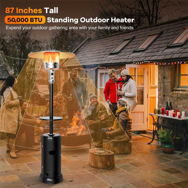 50,000 BTU Propane Patio Heater with Auto Shut-Off & Tip Protection, Commercial Outdoor Heater w/ Wheels & Drink Shelf for Backyard, Restaurant