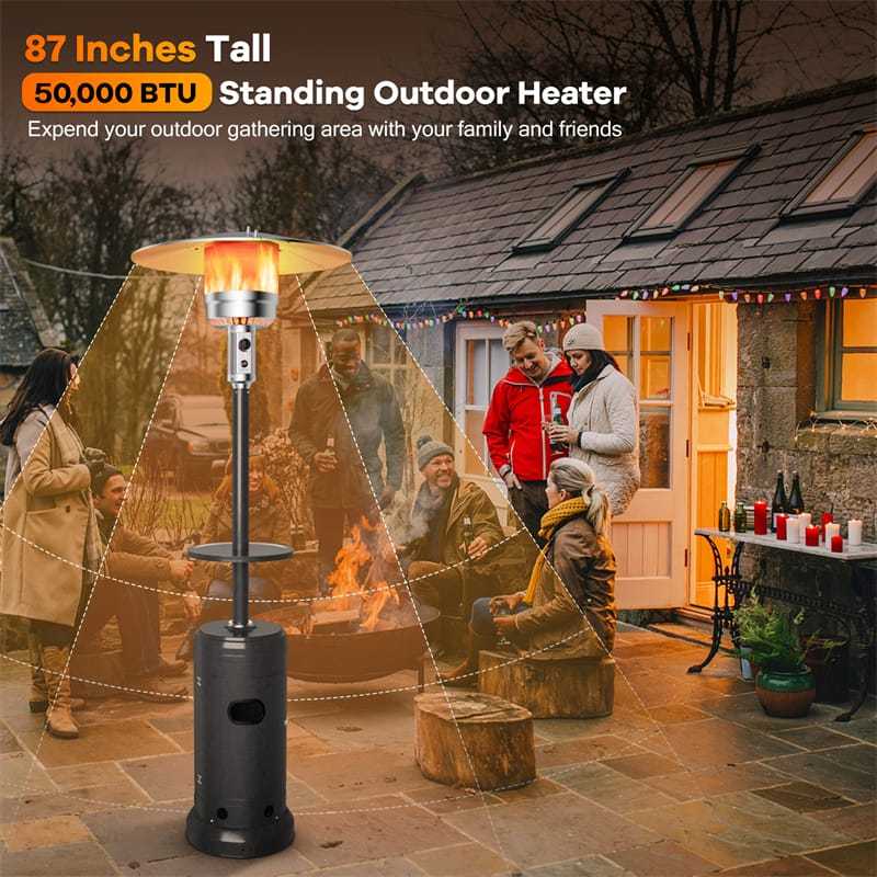 50,000 BTU Propane Patio Heater with Auto Shut-Off & Tip Protection, Commercial Outdoor Heater w/ Wheels & Drink Shelf for Backyard, Restaurant
