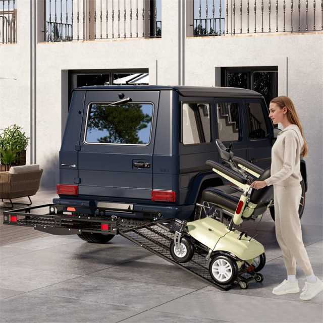 500LBS Hitch Cargo Carrier with Folding Ramp & Tie-Downs, Heavy Duty Mobility Scooter & Wheelchair Carrier for Car, Truck, SUV, RV