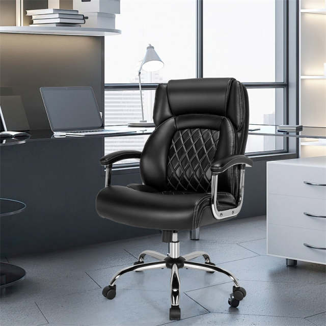 500LBS Big & Tall Office Chair, High-Back Leather Executive Chair w/ Wide Seat for Heavy People, Height Adjustable Swivel Computer Desk Chair