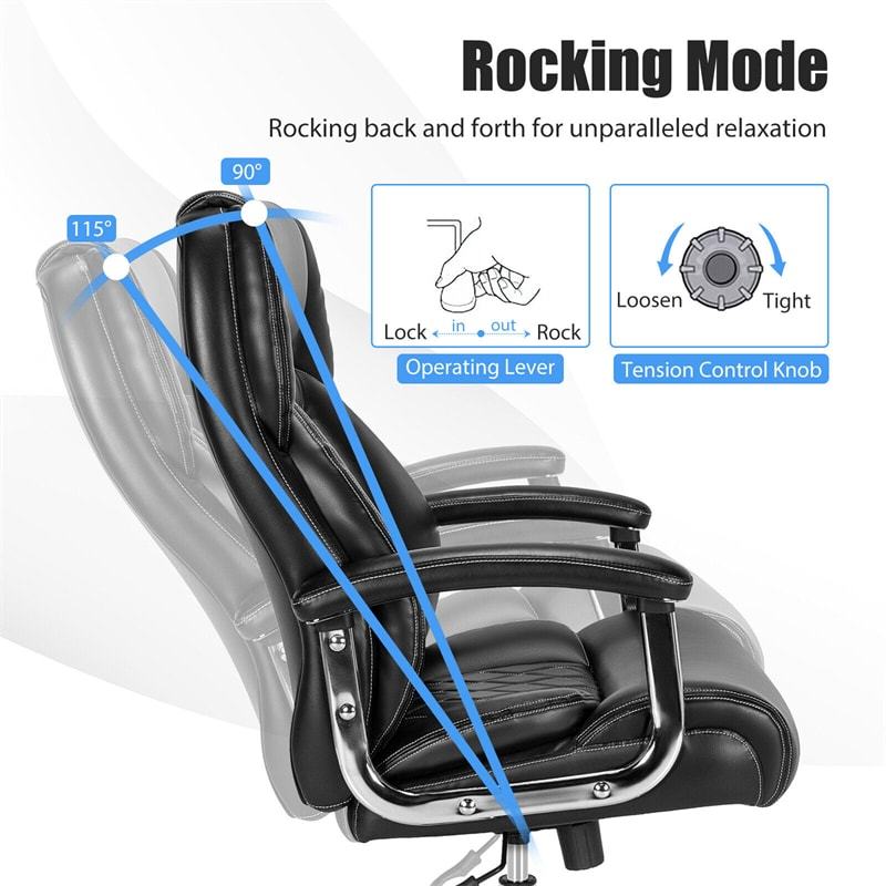 500LBS Big & Tall Office Chair, High-Back Leather Executive Chair w/ Wide Seat for Heavy People, Height Adjustable Swivel Computer Desk Chair