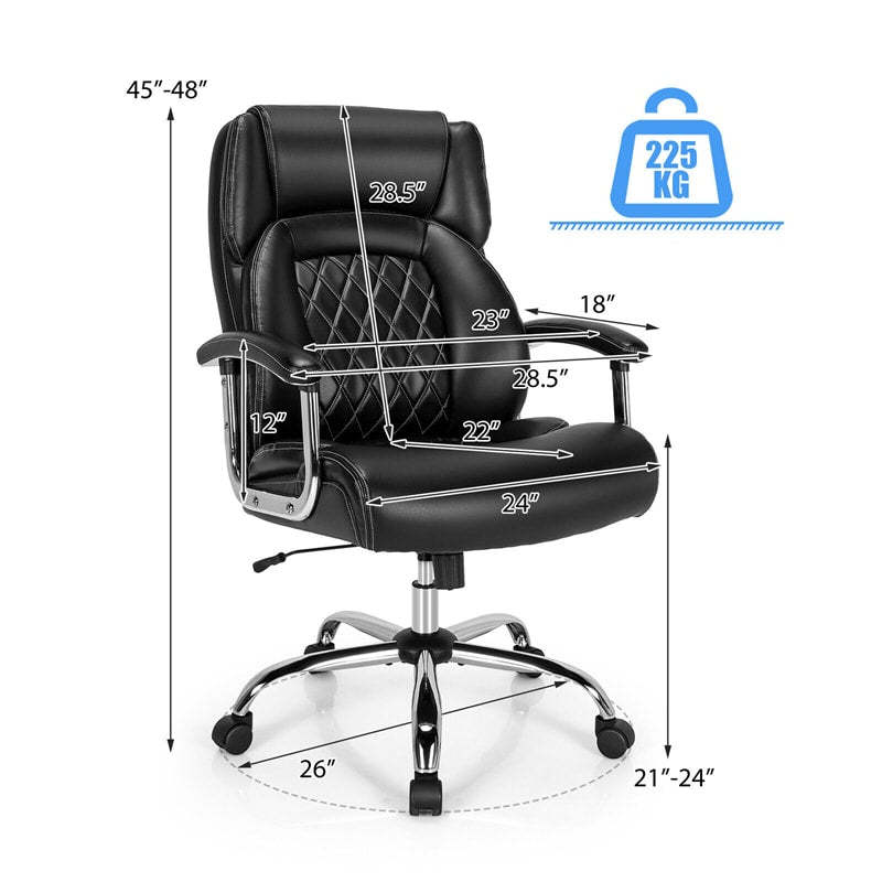 500LBS Big & Tall Office Chair, High-Back Leather Executive Chair w/ Wide Seat for Heavy People, Height Adjustable Swivel Computer Desk Chair