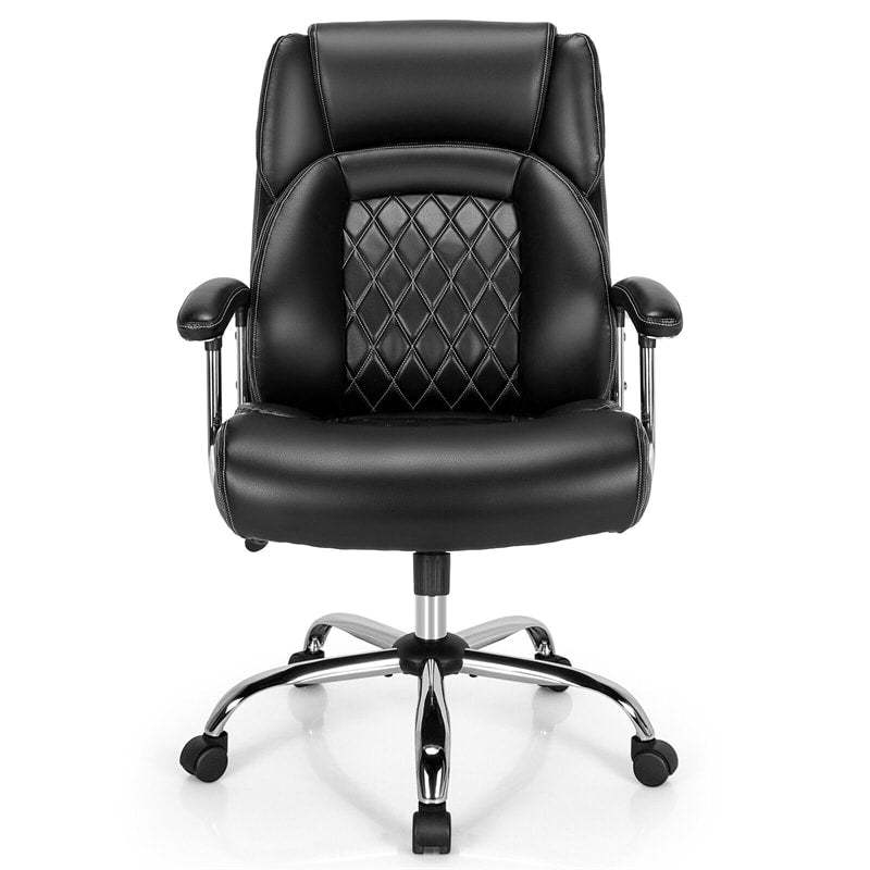 500LBS Big & Tall Office Chair, High-Back Leather Executive Chair w/ Wide Seat for Heavy People, Height Adjustable Swivel Computer Desk Chair