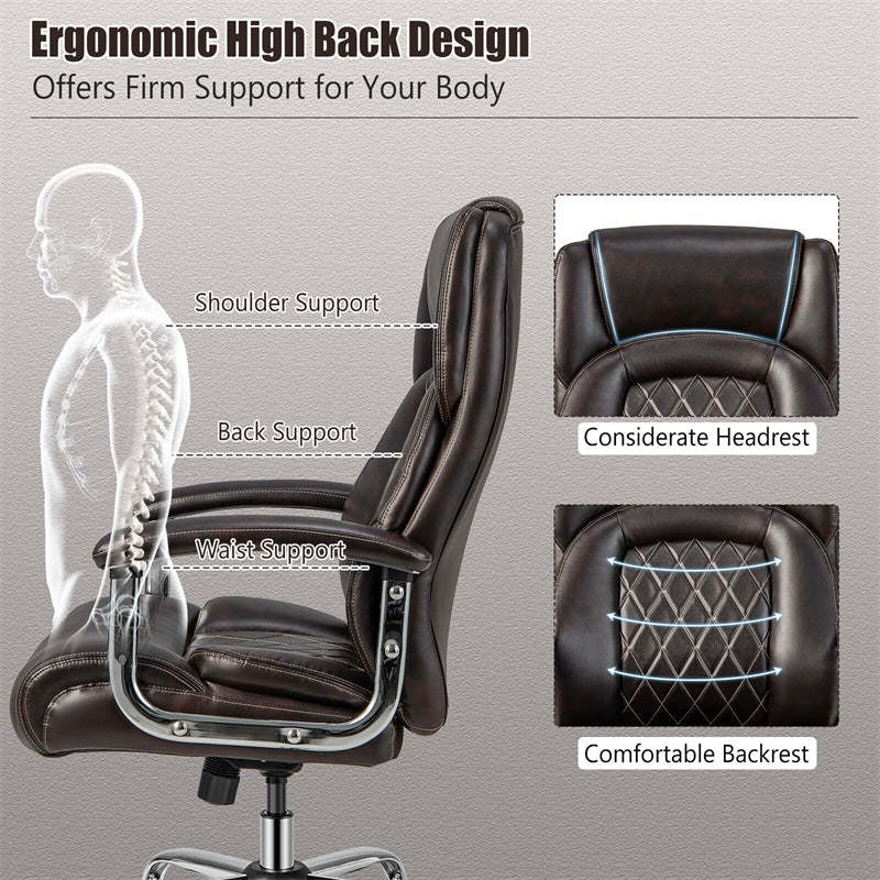500LBS Big & Tall Office Chair, High-Back Leather Executive Chair w/ Wide Seat for Heavy People, Height Adjustable Swivel Computer Desk Chair