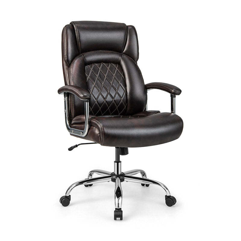 500LBS Big & Tall Office Chair, High-Back Leather Executive Chair w/ Wide Seat for Heavy People, Height Adjustable Swivel Computer Desk Chair