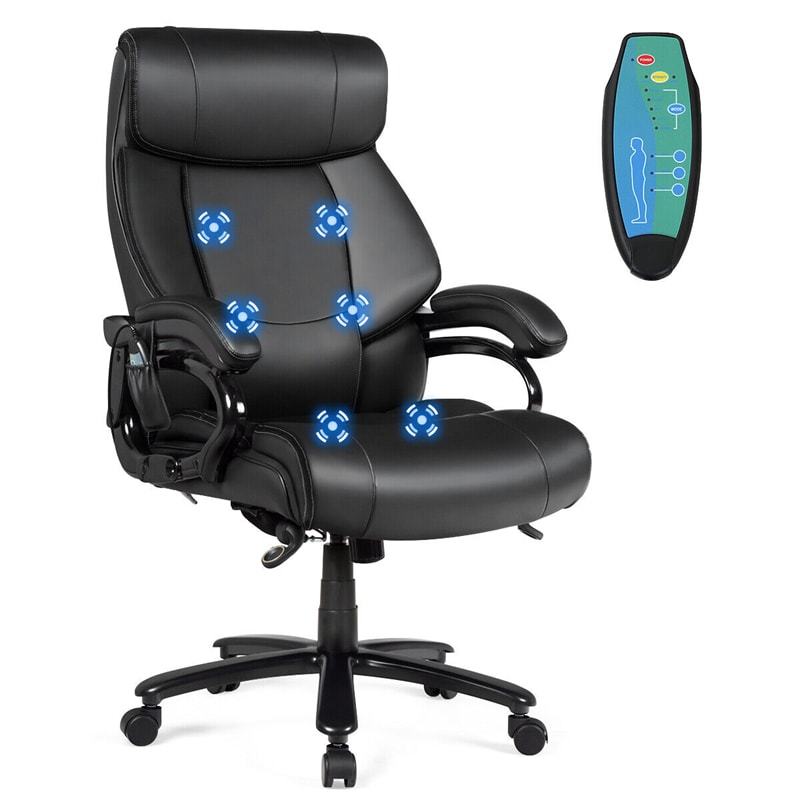 500lbs Big & Tall Office Chair, Ergonomic High Back Leather Massage Executive Chair with Remote, Padded Armrests, Height Adjustable for Heavy People