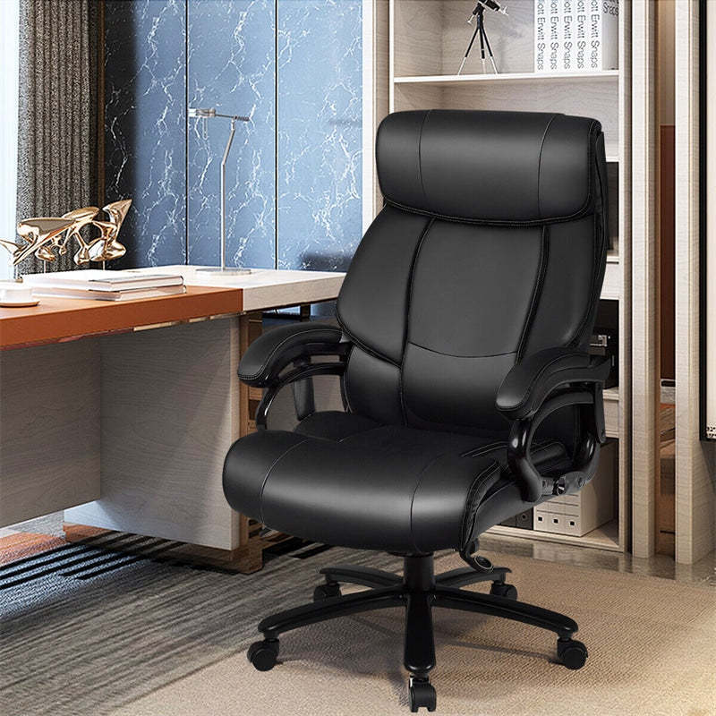 500lbs Big & Tall Office Chair, Ergonomic High Back Leather Massage Executive Chair with Remote, Padded Armrests, Height Adjustable for Heavy People