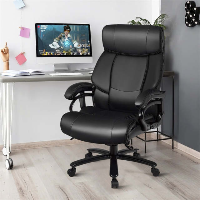 500lbs Big & Tall Office Chair, Ergonomic High Back Leather Massage Executive Chair with Remote, Padded Armrests, Height Adjustable for Heavy People
