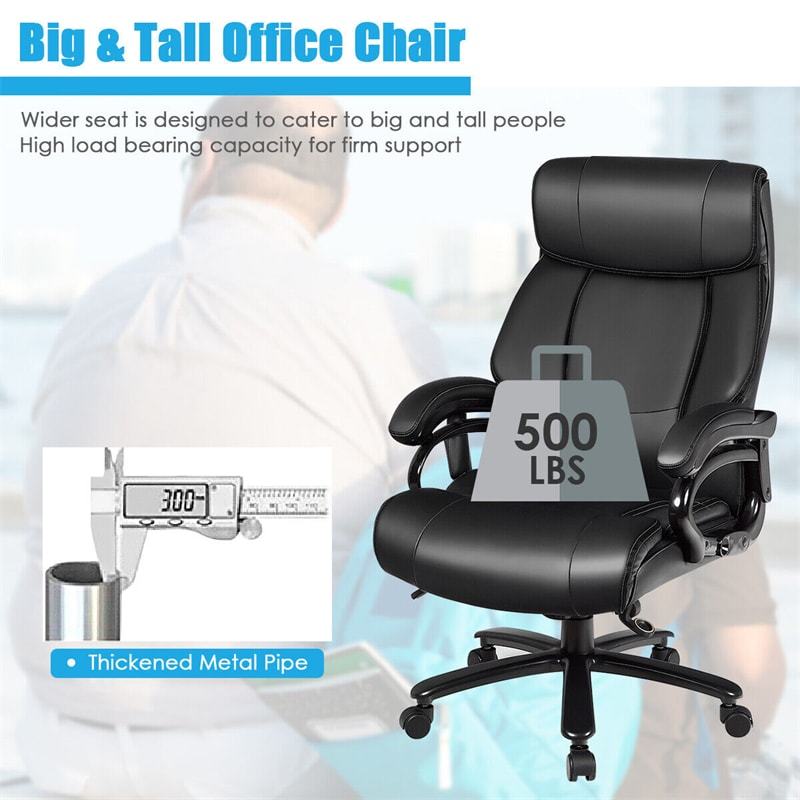 500lbs Big & Tall Office Chair, Ergonomic High Back Leather Massage Executive Chair with Remote, Padded Armrests, Height Adjustable for Heavy People
