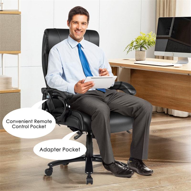 500lbs Big & Tall Office Chair, Ergonomic High Back Leather Massage Executive Chair with Remote, Padded Armrests, Height Adjustable for Heavy People