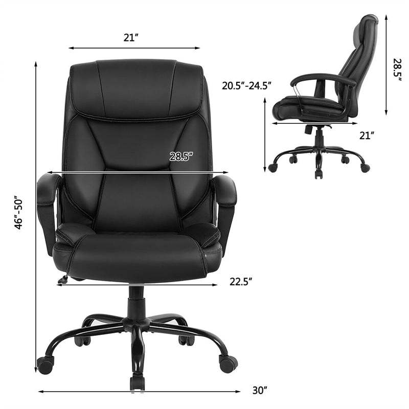 500lbs Big And Tall Office Chair, High Back Leather Massage Executive Chair with Remote Control, Height Adjustable Wide Seat Computer Desk Chair