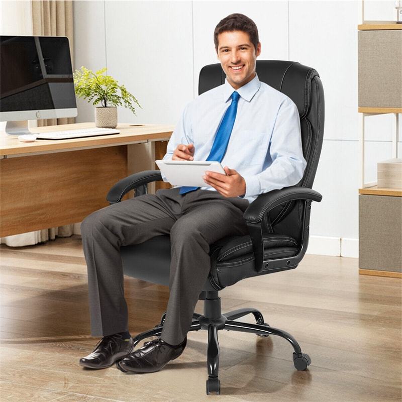 500lbs Big And Tall Office Chair, High Back Leather Massage Executive Chair with Remote Control, Height Adjustable Wide Seat Computer Desk Chair
