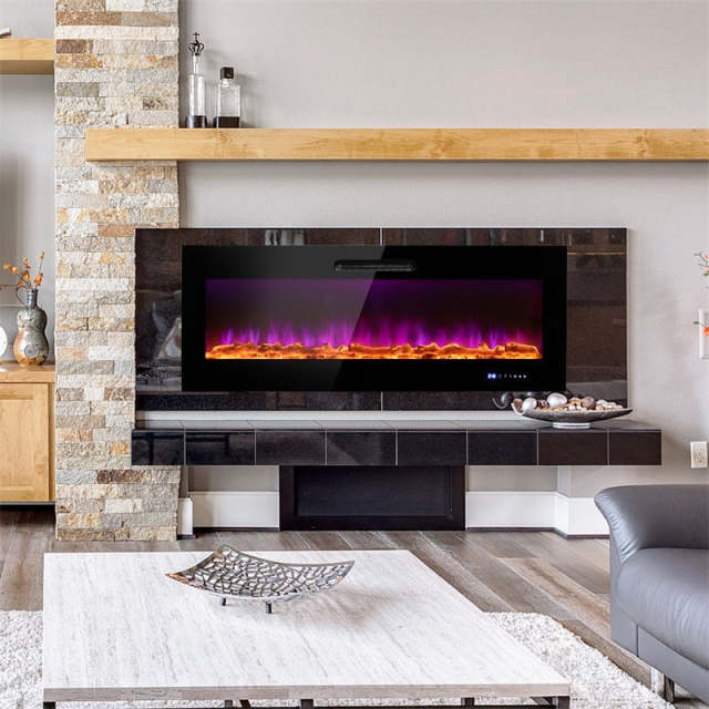 50" Electric Fireplace Insert 5000 BTU Recessed Wall Mounted Fireplace Heater with Decorative Crystal, Dual Control & 9-Level Adjustable Flame