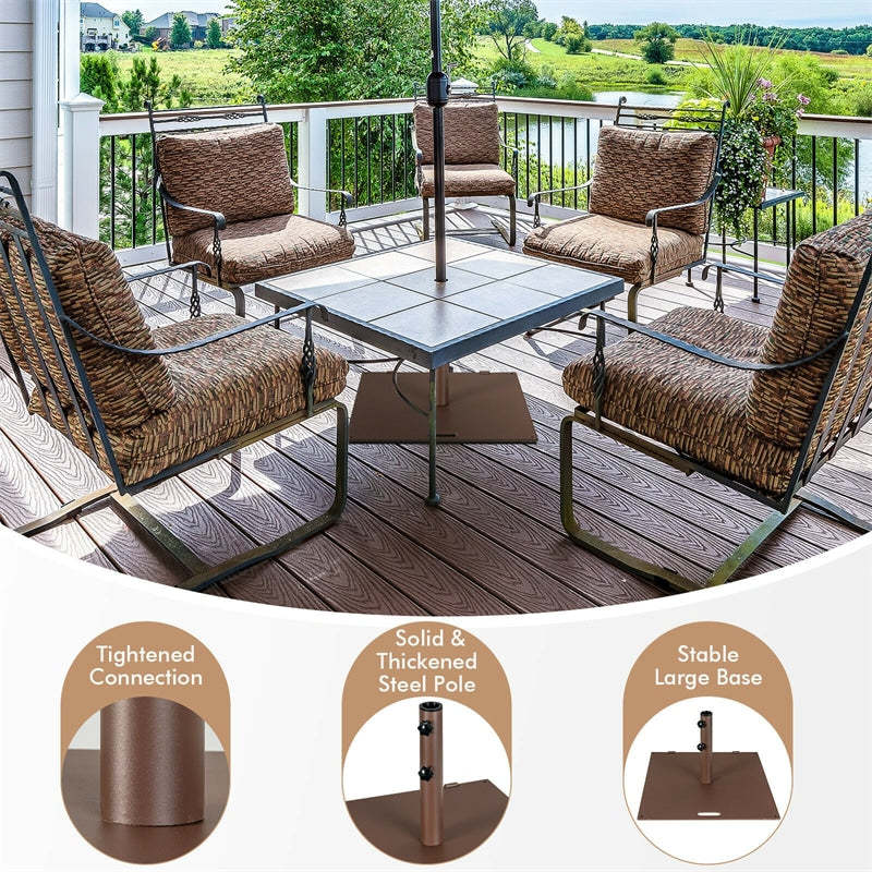 50LBS Steel Patio Umbrella Base, 24" Square Heavy Duty Umbrella Stand with 2 Wheels & Adjustable Knobs for Deck, Poolside & Garden