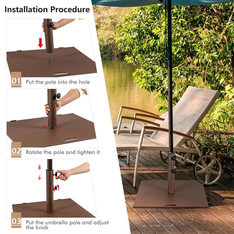 50LBS Steel Patio Umbrella Base, 24" Square Heavy Duty Umbrella Stand with 2 Wheels & Adjustable Knobs for Deck, Poolside & Garden