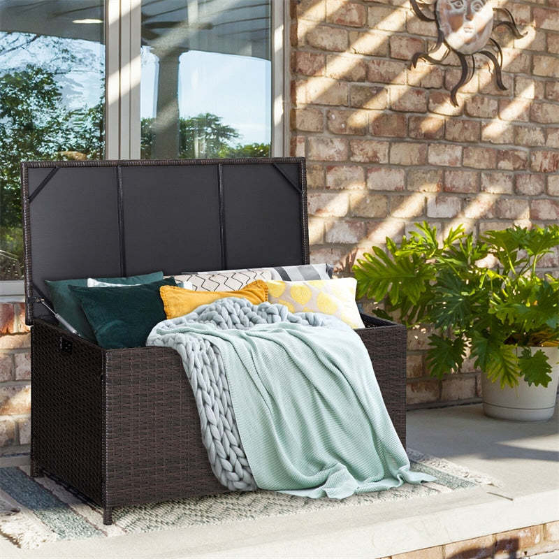 50 Gallon All-Weather Wicker Outdoor Storage Box with Waterproof Liner & Wheels, Patio Deck Storage for Cushions, Garden Tools & Pool Accessories