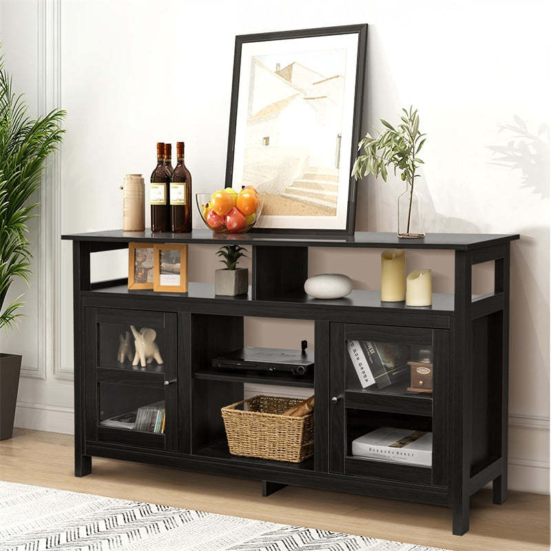 58" Fireplace TV Stand for TVs up to 65", Farmhouse Wood Media Console with 2 Cabinets & 4 Shelves, Entertainment Center for 18" Fireplace