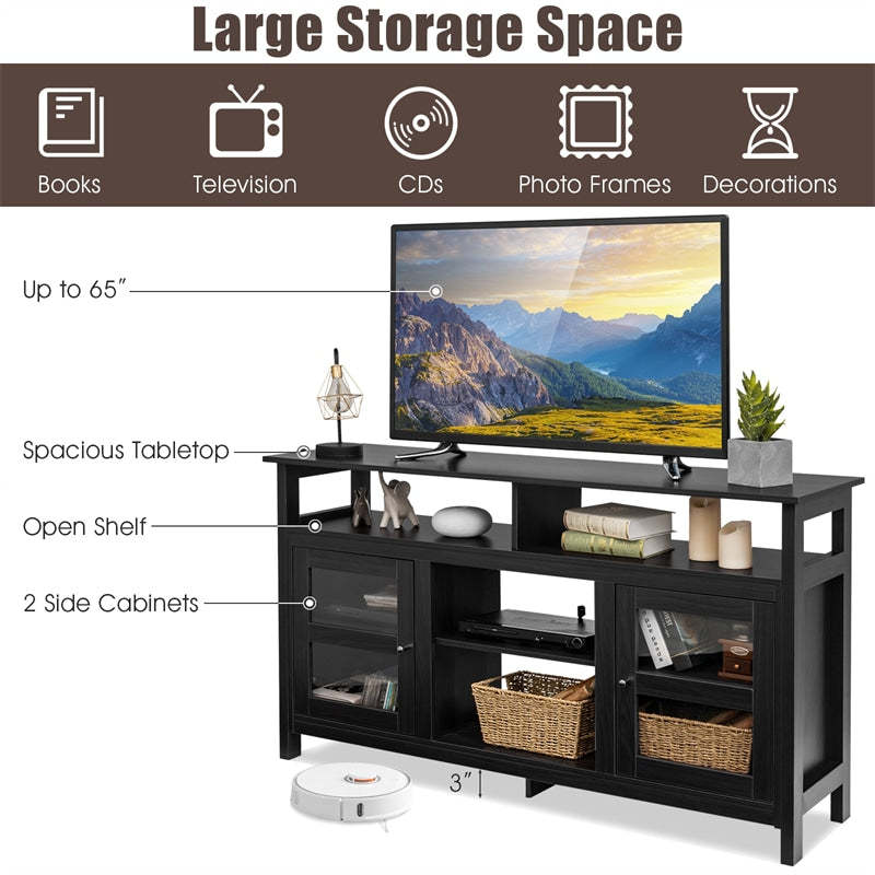 58" Fireplace TV Stand for TVs up to 65", Farmhouse Wood Media Console with 2 Cabinets & 4 Shelves, Entertainment Center for 18" Fireplace