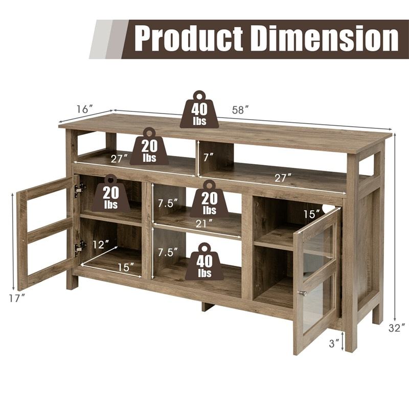 58" Fireplace TV Stand for TVs up to 65", Farmhouse Wood Media Console with 2 Cabinets & 4 Shelves, Entertainment Center for 18" Fireplace
