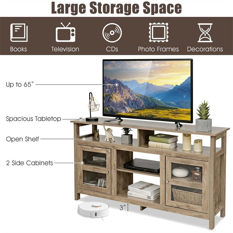 58" Fireplace TV Stand for TVs up to 65", Farmhouse Wood Media Console with 2 Cabinets & 4 Shelves, Entertainment Center for 18" Fireplace