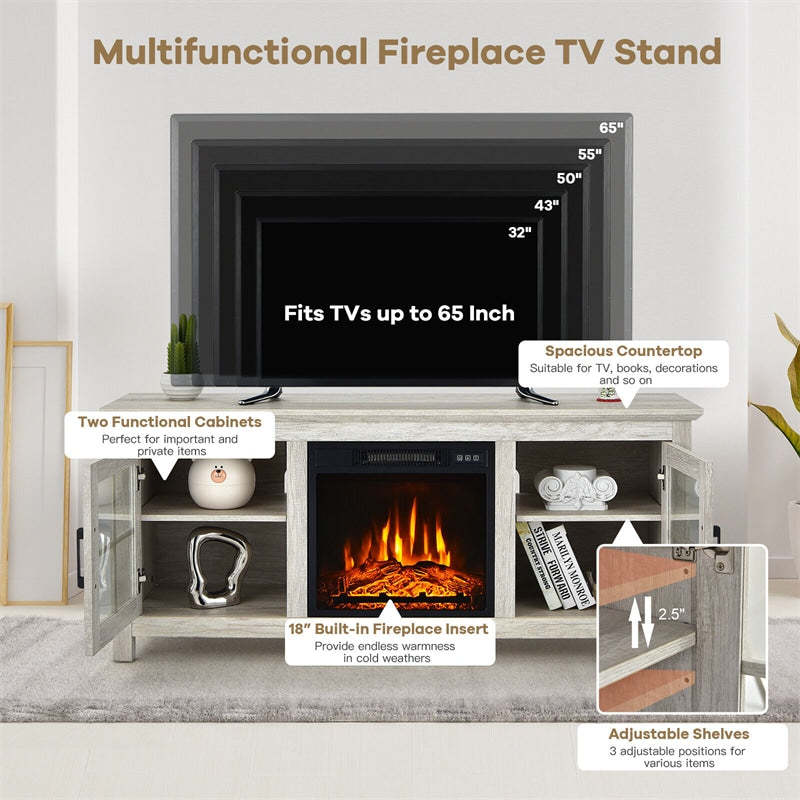 58" Electric Fireplace TV Stand for TVs up to 65", Entertainment Center with 1400W Fireplace, Remote Control, Thermostat & Adjustable Shelves