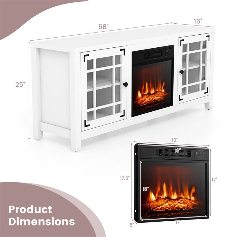 58" Electric Fireplace TV Stand for TVs up to 65", Entertainment Center with 1400W Fireplace, Remote Control, Thermostat & Adjustable Shelves