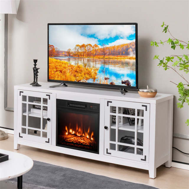 58" Electric Fireplace TV Stand for TVs up to 65", Entertainment Center with 1400W Fireplace, Remote Control, Thermostat & Adjustable Shelves