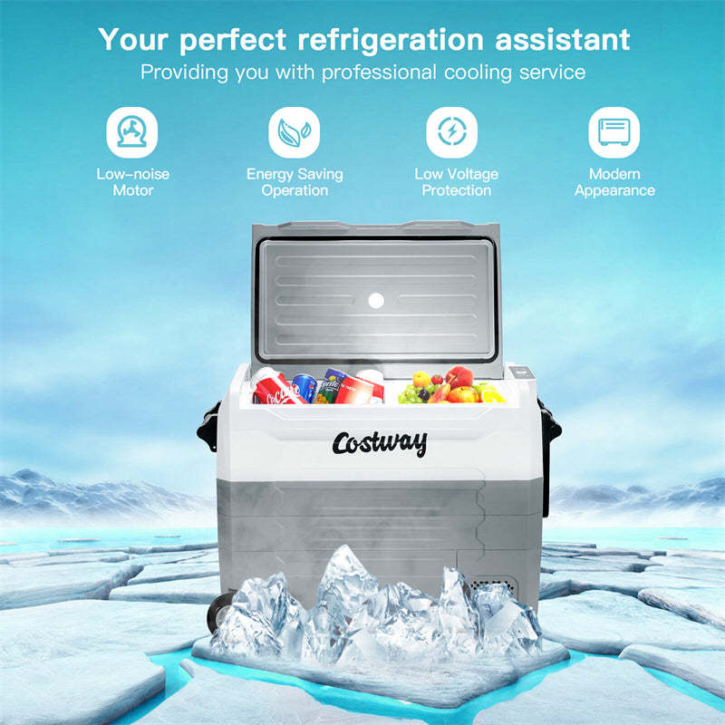 12V Car Refrigerator with Wheels, 58 Quart Dual Zone Portable Fridge Freezer DC/AC RV Freezer Electric Cooler for Home Camping Vehicle Travel