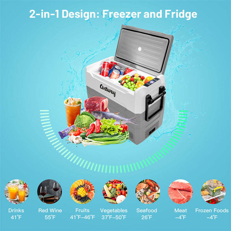12V Car Refrigerator with Wheels, 58 Quart Dual Zone Portable Fridge Freezer DC/AC RV Freezer Electric Cooler for Home Camping Vehicle Travel