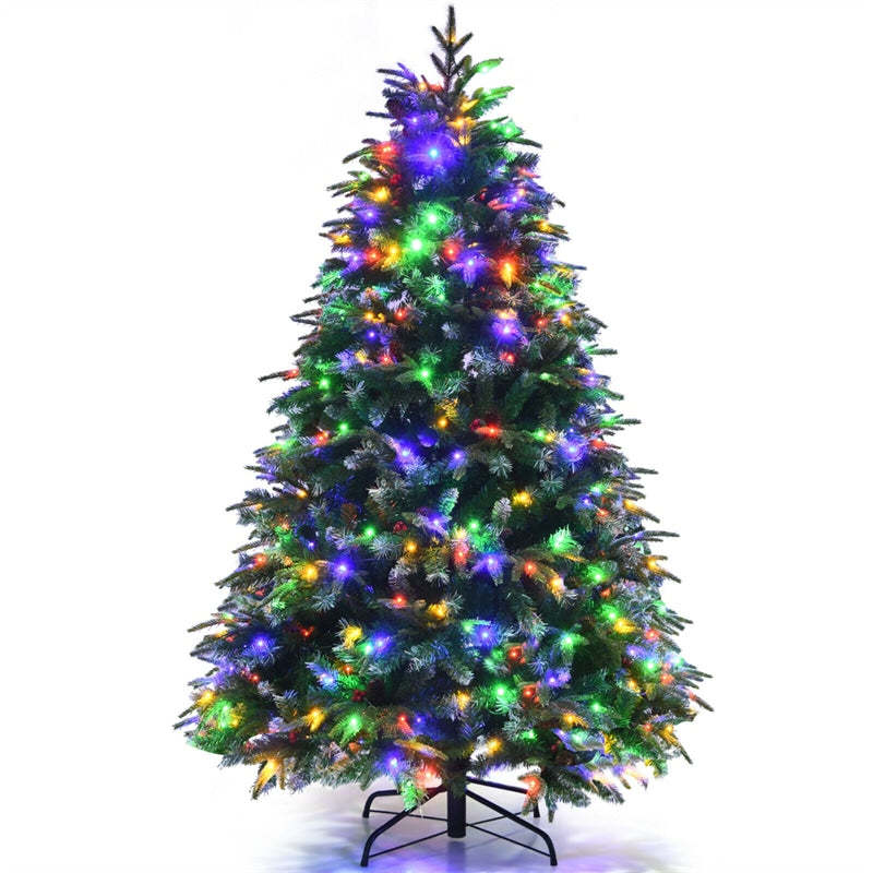 5FT Pre-Lit Artificial Christmas Tree with 250 Multicolor LED Lights, 11 Flash Modes, 581 PVC Tips Hinged Snowy Pine Xmas Tree for Holiday Decor