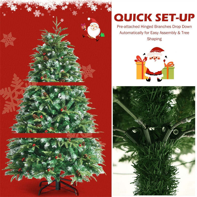 5FT Pre-Lit Artificial Christmas Tree with 250 Multicolor LED Lights, 11 Flash Modes, 581 PVC Tips Hinged Snowy Pine Xmas Tree for Holiday Decor
