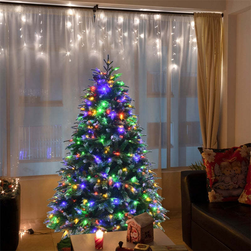 5FT Pre-Lit Artificial Christmas Tree with 250 Multicolor LED Lights, 11 Flash Modes, 581 PVC Tips Hinged Snowy Pine Xmas Tree for Holiday Decor