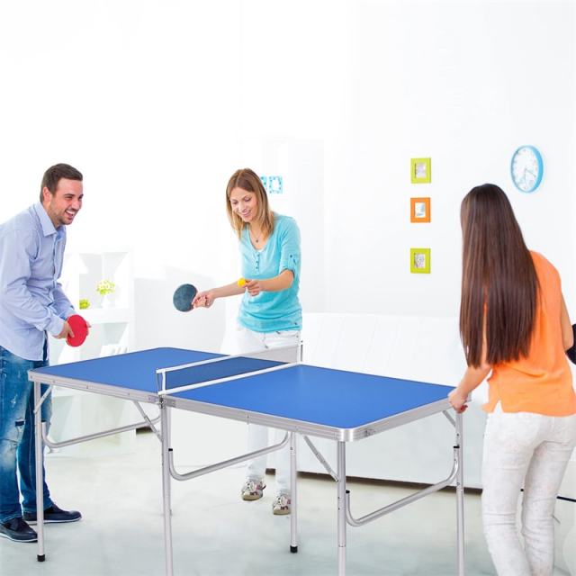 60" Portable Table Tennis Table, Folding Ping Pong Table with Net, 2 Paddles & 4 Balls, Multipurpose Freestanding Table for Indoor Outdoor Use